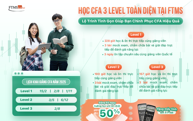 Học CFA 3 Level Toàn Diện Tại FTMS: Hàng Trăm Giờ Học Chất Lượng – Lộ Trình Tinh Gọn Giúp Bạn Chinh Phục CFA Hiệu Quả!